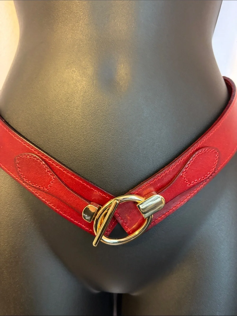 Unbranded Leather Dark Red Elastic Panel Hook In Loop Buckle Statement Belt
